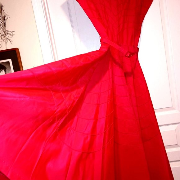 VTG 1950s Cadillac Ad Pin Up Taffeta Full Circle Skirt DRESS Glam Pin Up Scarce - Picture 10 of 12